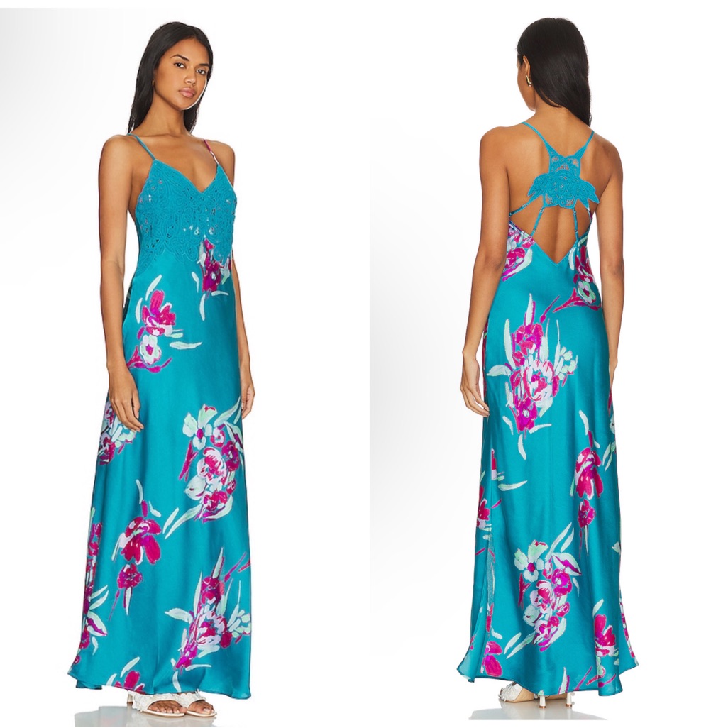 Free People Teal And Pink Floral Maxi Dress